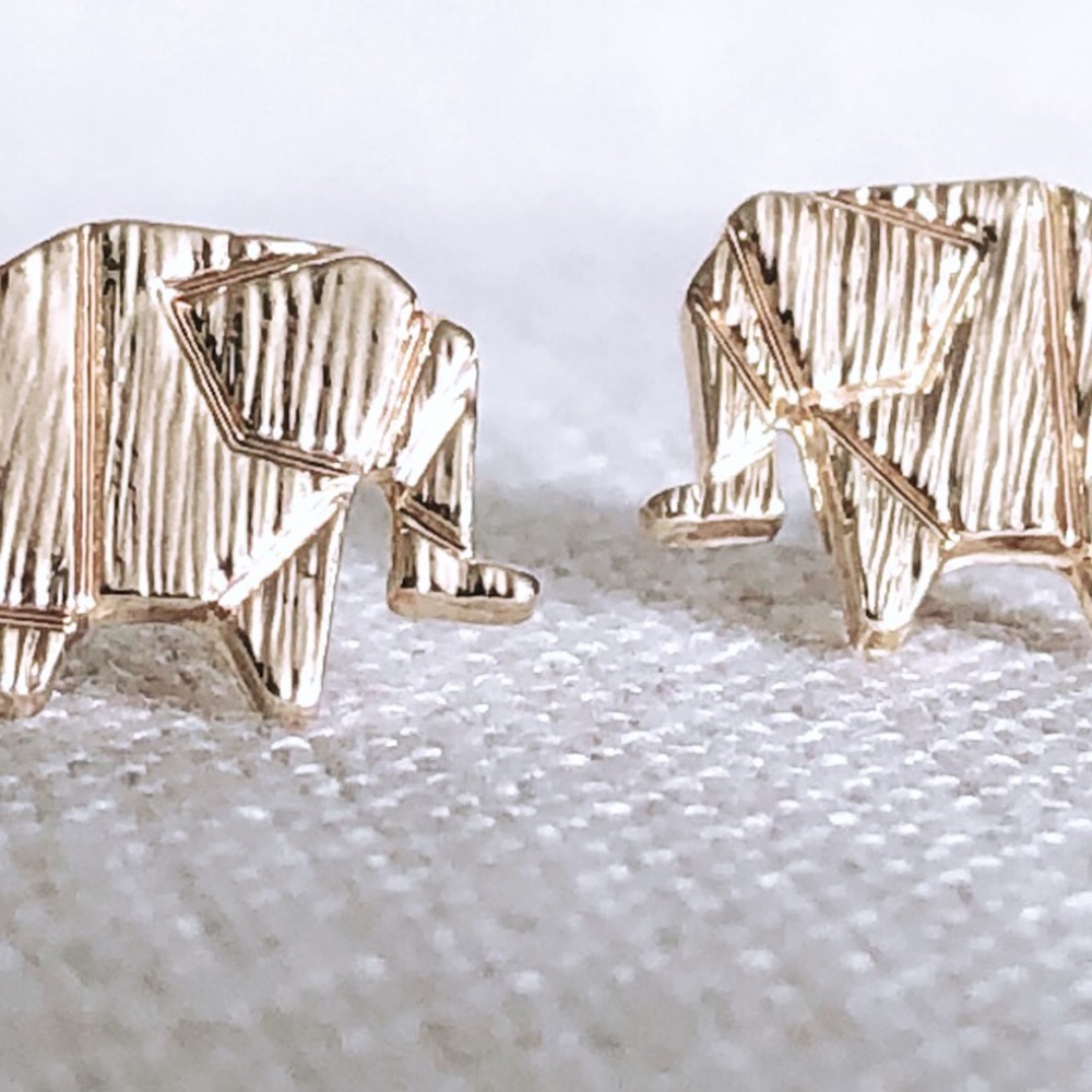 Gold elephant earrings, gold studs, cute, chic